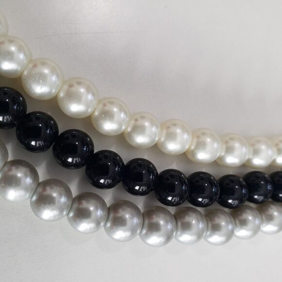 Women's Multi-color (White, Black, Grey) Three Strand Faux Pearl Necklace - Picture 2 of 4